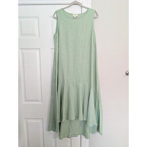 CYNTHIA ROWLEY Linen Blend Hi Low Maxi Dress Green Sleeveless L Boho Lagenlook